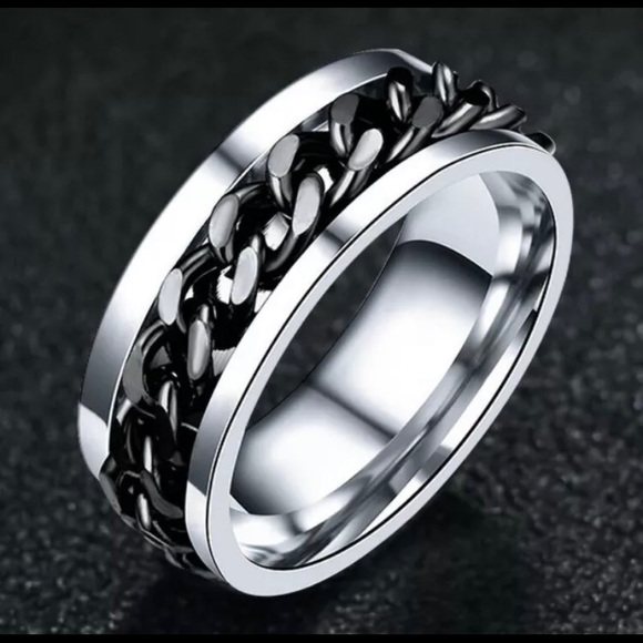 COPY - New!! Mens 925 Silver Spinner Black Chain Wedding Band ! - Picture 2 of 6